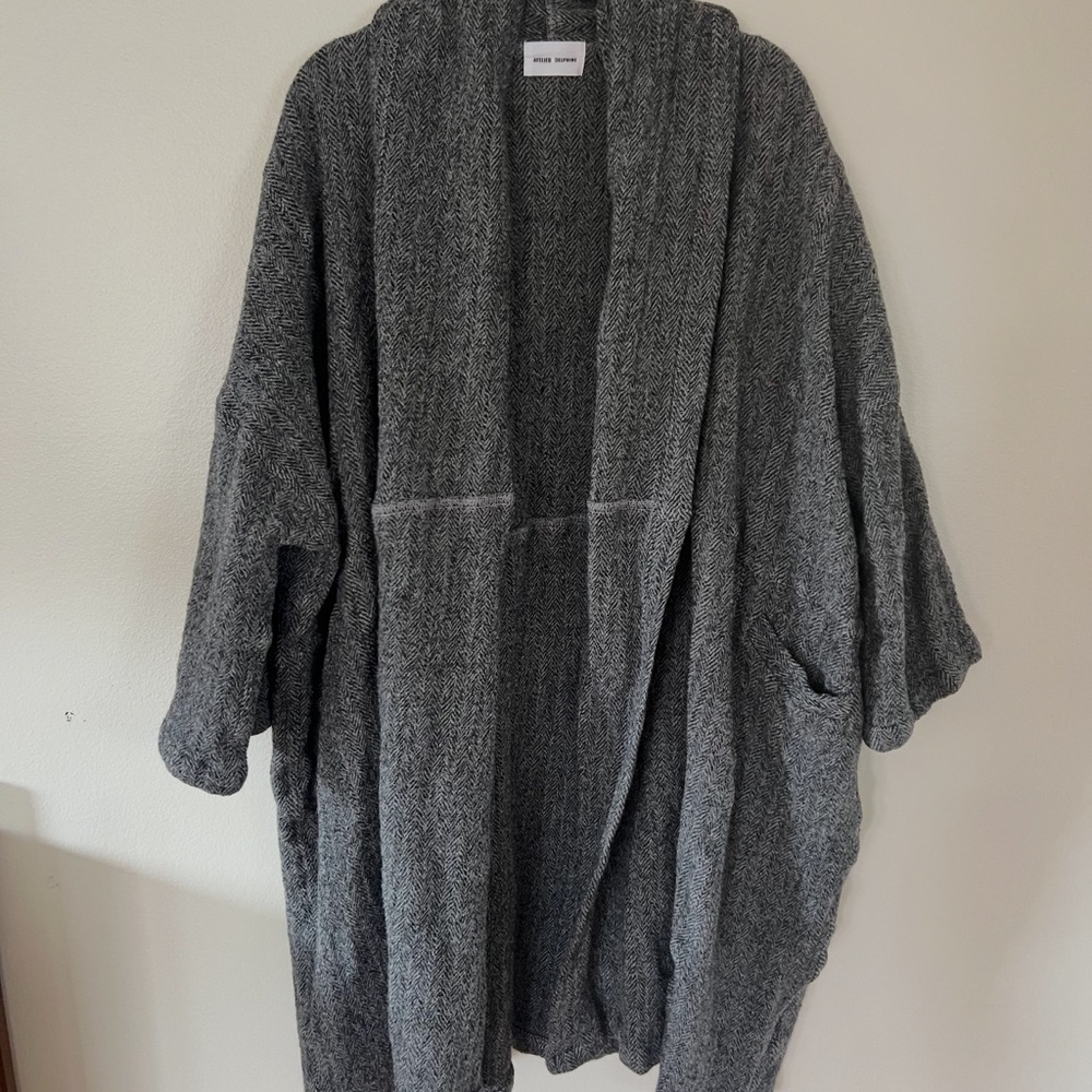 Atelier Delphine 100% Wool Herringbone Long Coat XS • Haori • Shaw